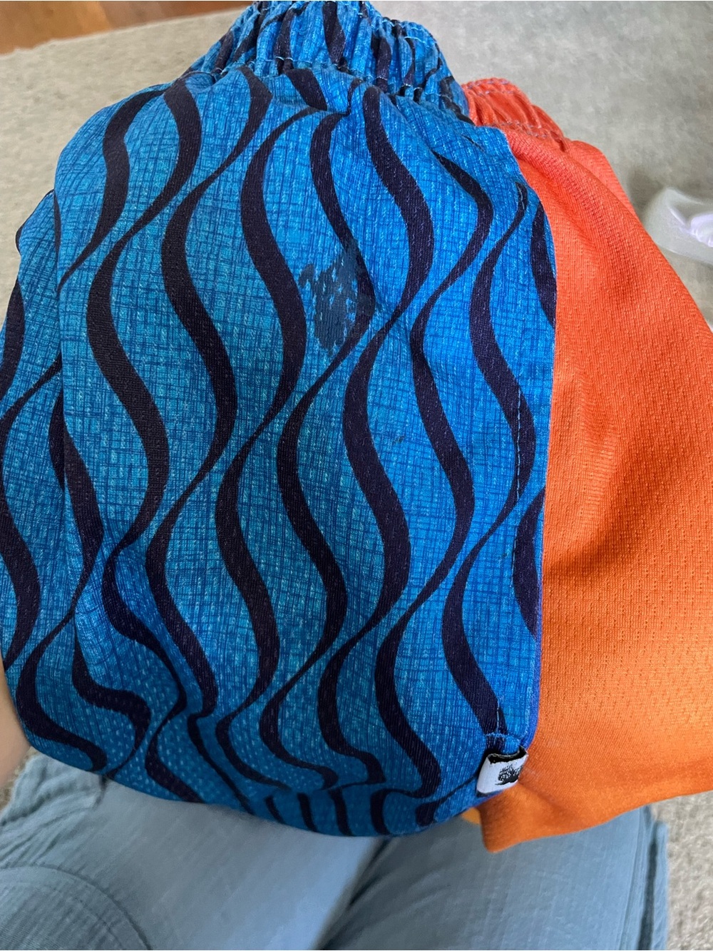 Men's Blue Wave Athletic Lacrosse Shorts with Orange Gradient Sides - Picture 7 of 7